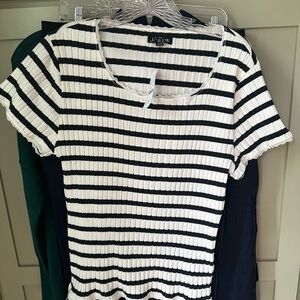 NWT J. Crew Black & White Striped Women's Lace Trimmed Top, SZ XL